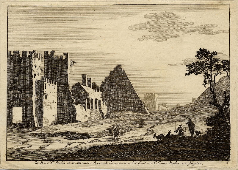 De Poort St. Paulus en de Marmore Pyramide die geweest is het Graf van C. Cestius Prister van Jupite by nn