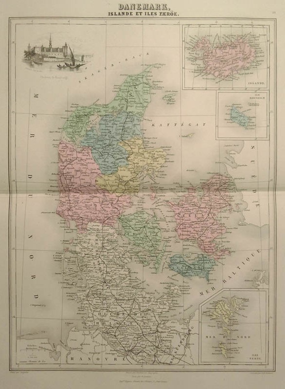 map Danemark, Islande et Iles Faeröe by Migeon, Sengteller, Desbuissons