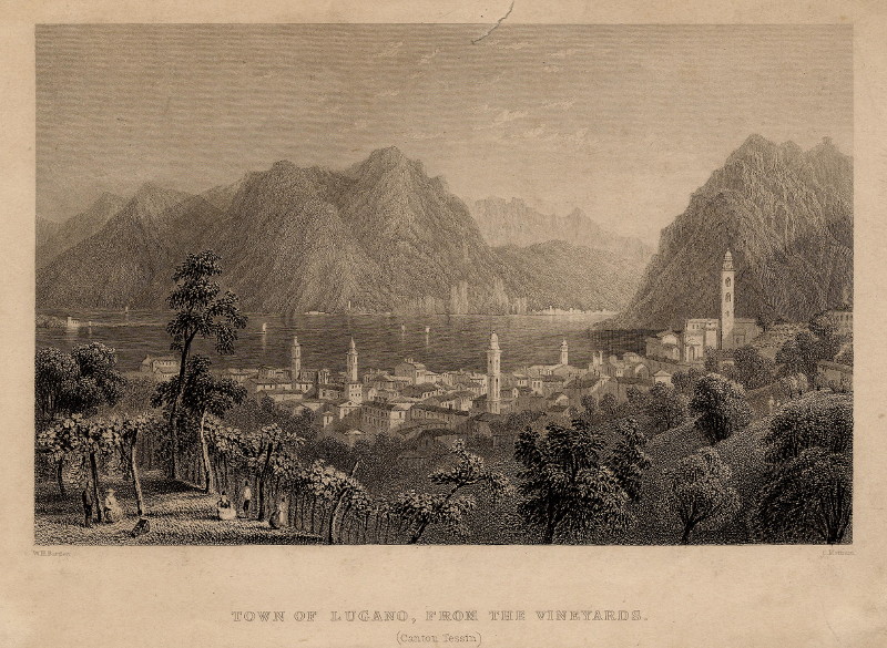 Town of Lugano, from the vineyards (Canton Tessin) by W.H. Bartlett, C. Mottram