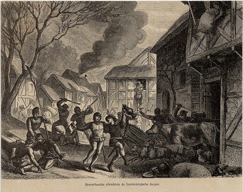 Rooverbenden plunderen de Luxemburgsche dorpen by V. DeDoncker, C. Hechler
