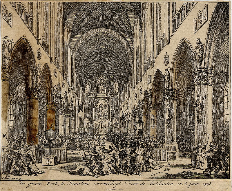 De groote Kerk, te Haarlem, overweldigd, door de Soldaaten, in ´t jaar 1578 by Isaac Tirion, Simon Fokke