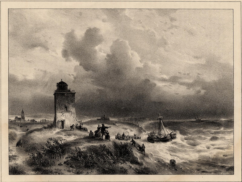 Naufrage de la Sophie, Sur la côte de Scheveningen by A. Schelfhout, Clerman