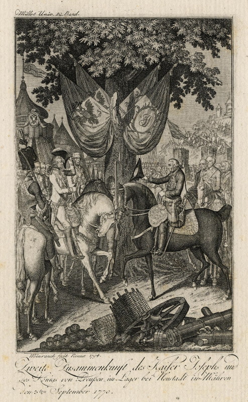 print Zweite Zusammenkunst des Kaiser Josephs und des Konigs von Preussen, im Lager bei Neustadt  by Weinrauch