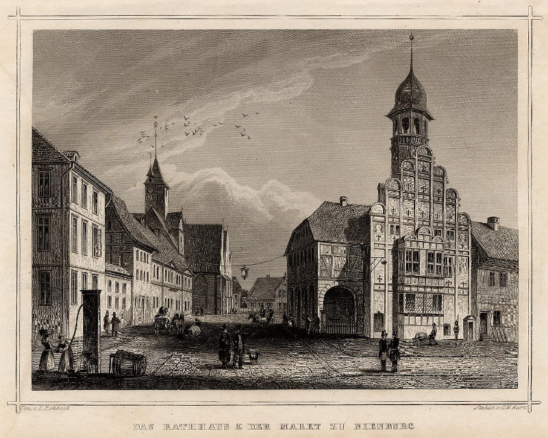 Das Rathhaus und der Markt zu Nienburg by L. Rohbock, G.M. Kurz