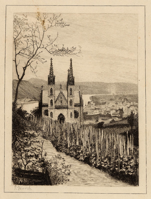 Uitzicht op een kerk in het Rijndal by R. Heinrich