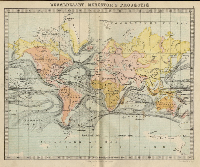 Wereldkaart, Mercator´s Projectie by P.W.M. Trap