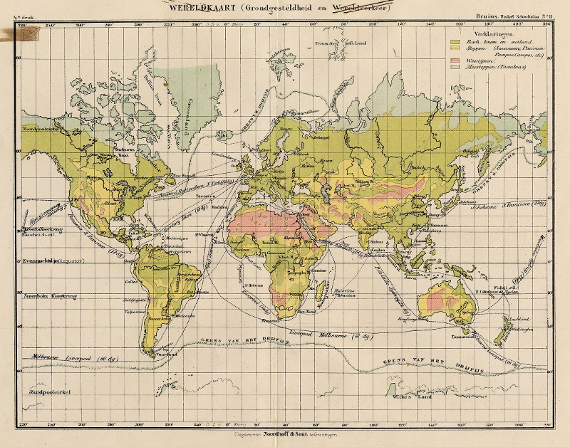 Wereldkaart (Grondgesteldheid en Wereldverkeer) by F. Bruins