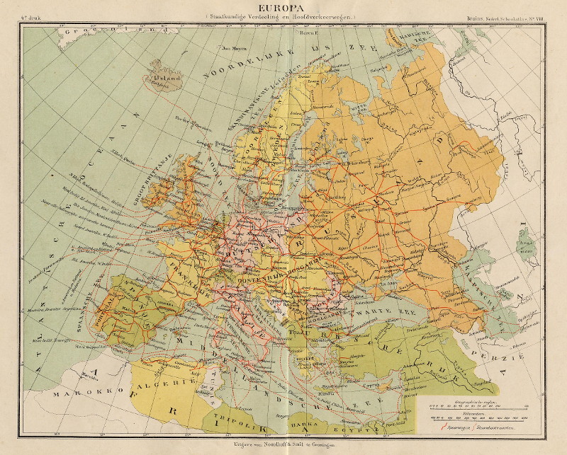 Europa (Staatkundige Verdeeling en Hoofdverkeerwegen) by F. Bruins