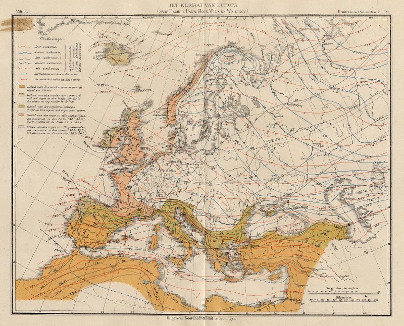 Het klimaat van Europa (naar Fischer, Hann, Mohn, Wild en Wojeikov) by F. Bruins