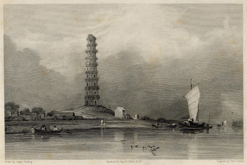 Chinese pagodah, - between Canton and Whampoa by Copley Fielding, Th. Jeavons, naar Capt. R. Elliot