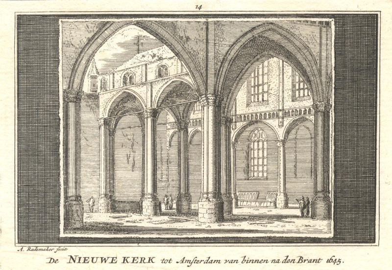 De Nieuwe Kerk  tot Amsterdam van binnen na den Brant 1645 by Abraham Rademaker