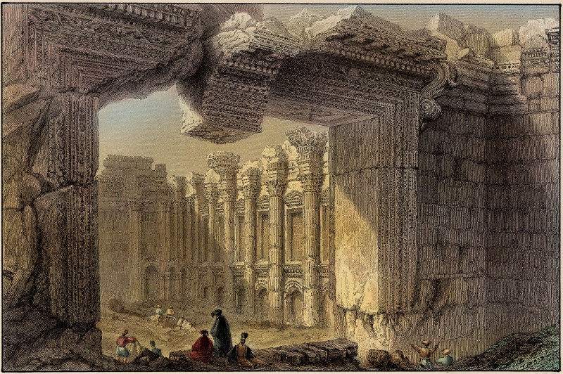 Interior of the great temple at Balbec by W.H. Bartlett, E.Challis
