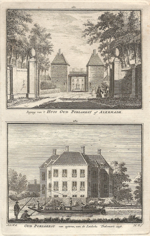 view Ingang van ´t Huis Oud Poelgeest of Alkemade, Oud Poelgeest van agteren, aan de Leidsche Trekv by A. de Haan, H. Spilman