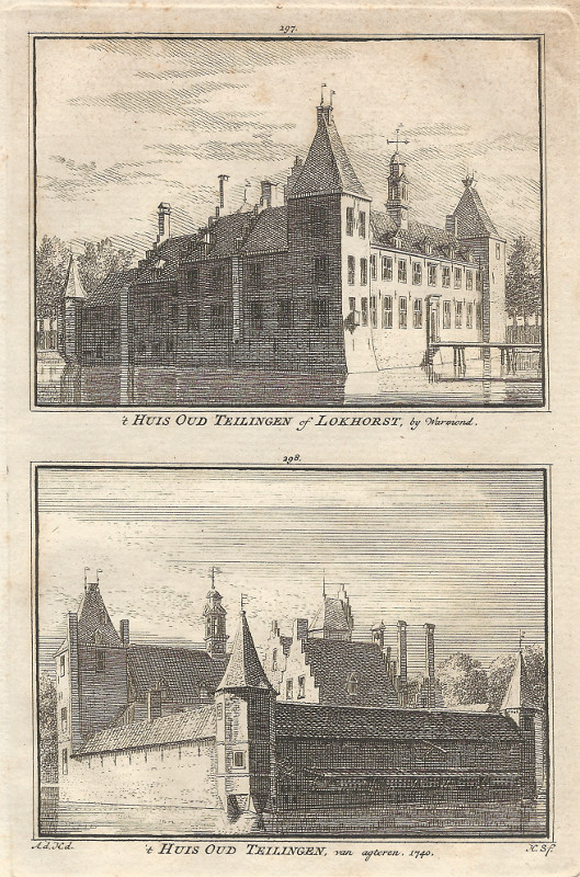 view ´t Huis Oud Teilingen of Lokhorst, bij Warmond; ´t Huis Oud Teilingen, van agteren 1740 by A. de Haan, H. Spilman