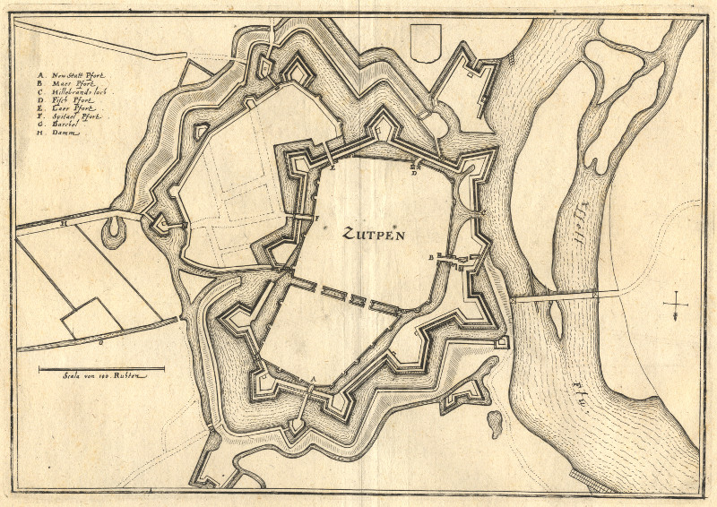 afbeelding van plattegrond Zutpen van Merian (Zutphen)